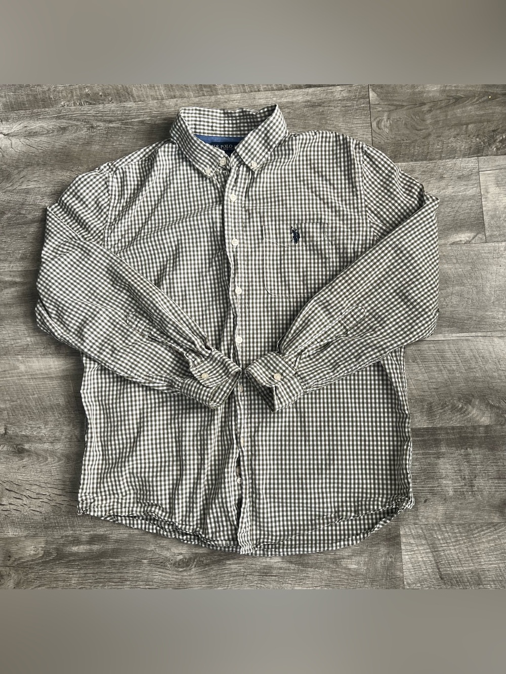U.S. Polo Assn. | Olive Green and White Gingham Button-Down Shirt | Size L